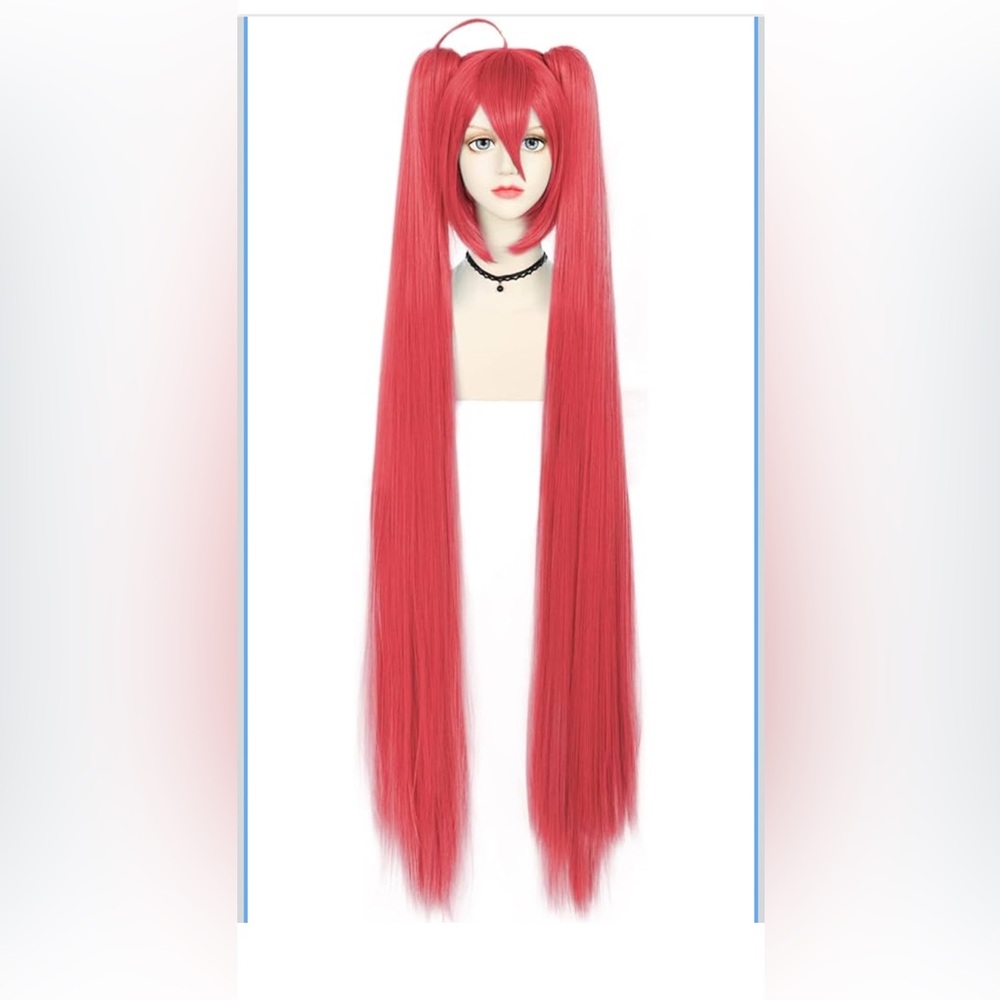 ANOGOL Dark Red Long Straight Cosplay Wig w/ 2 Clip-on Ponytails W/Bangs Cosplay